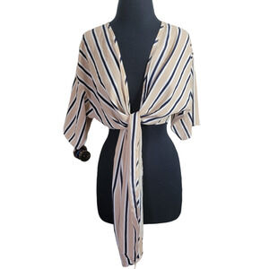 Blue blush top blouse wrap striped sz M